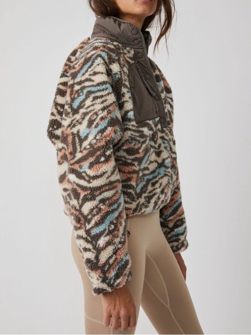 FP Movement Rocky Ridge Pullover XS Desert Combo Zebra Print Sherpa Fleece - Picture 6 of 9
